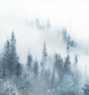 Papier peint sapin brume bleu aquarelle