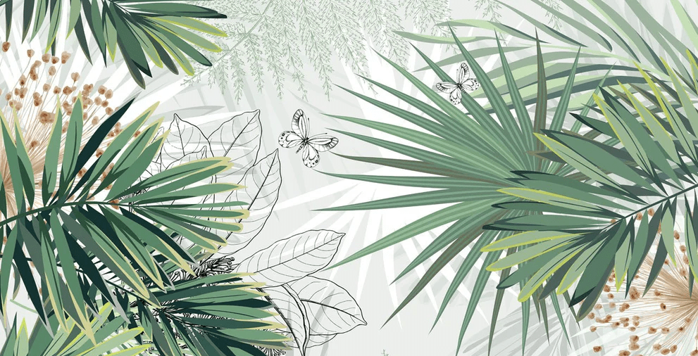 Nature green palm bathroom wallpaper