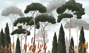Papier peint sur mesure cyprès pins et herbes de la pampa - Muralconcept