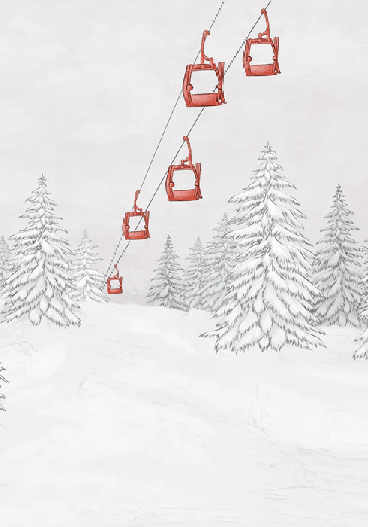 Papier peint montagne télécabine rouge - Muralconcept