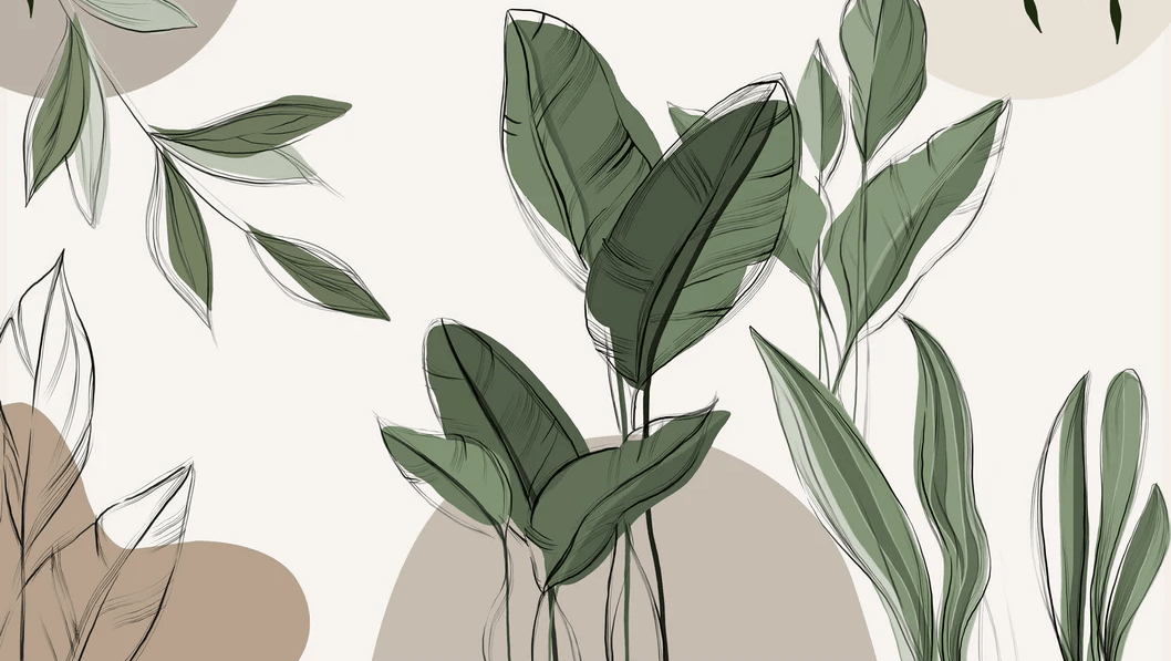 Taupe graphic plant panoramic wallpaper