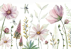 Papier peint fleurs et libellules