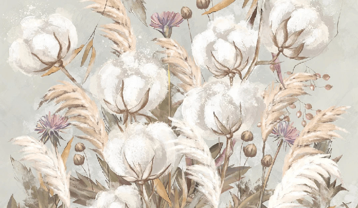 Papier peint panoramique fleur coton - Muralconcept