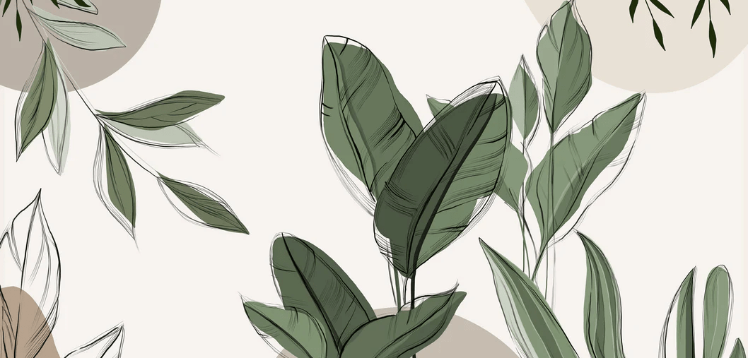 Taupe graphic plant panoramic wallpaper