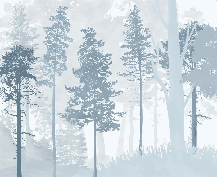 Scandinavian blue forest panoramic wallpaper