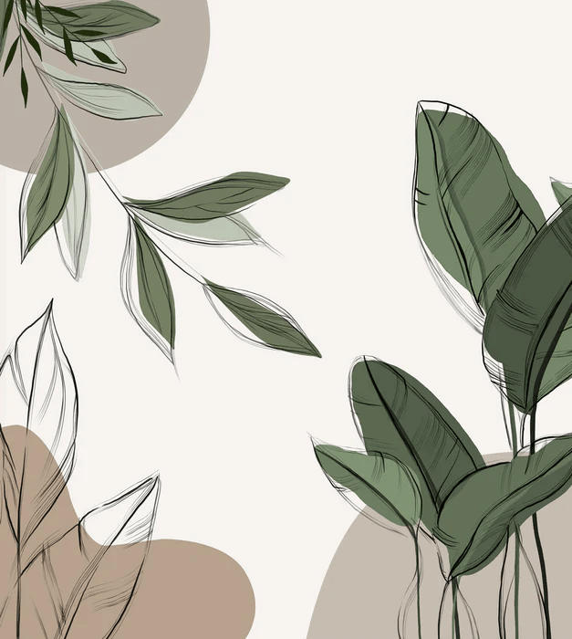 Taupe graphic plant panoramic wallpaper