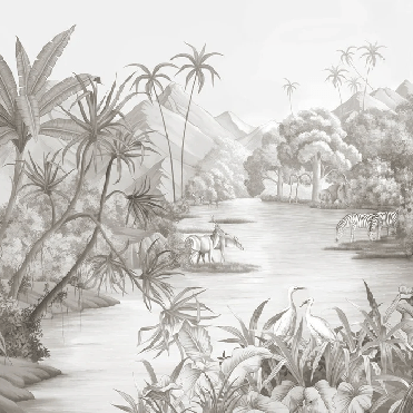 Picturesque jungle panoramic wallpaper