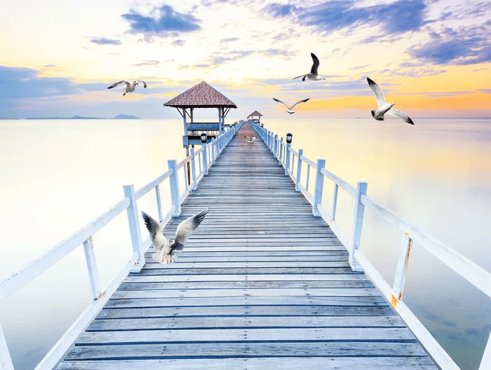 Trompe l'oeil wallpaper Pontoon sea view