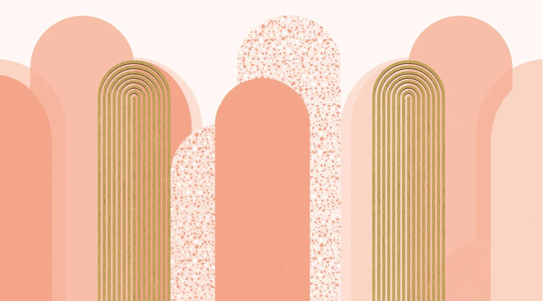 Art Deco graphic wallpaper with a pinkish hue