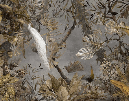 Imperial white peacock panoramic wallpaper