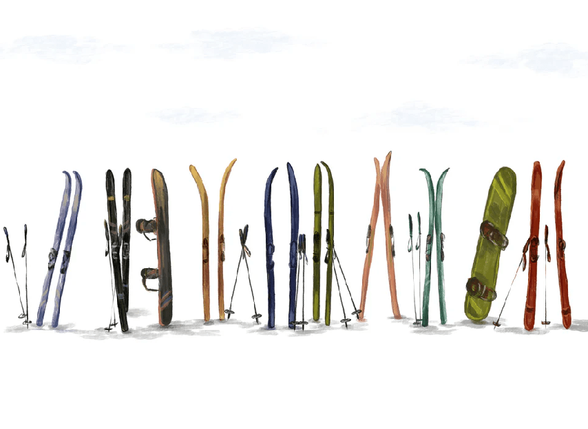 Colorful skis panoramic wallpaper