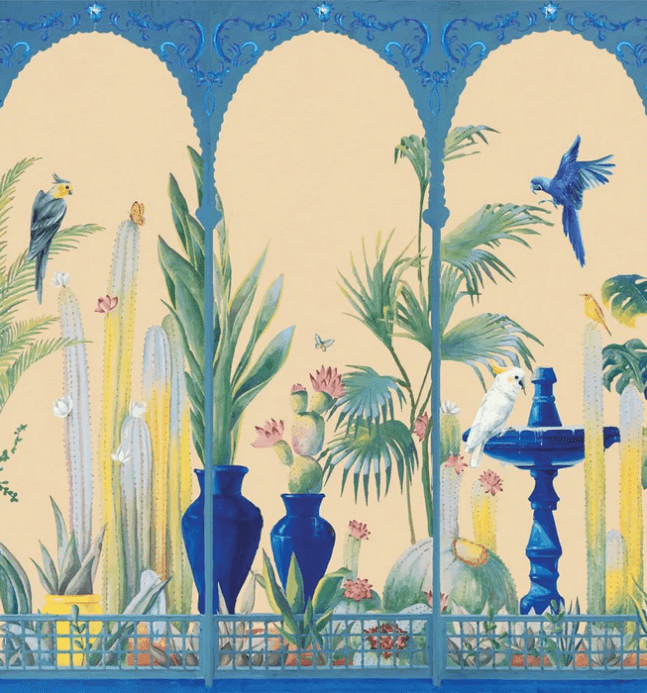 Panoramic tropical garden wallpaper