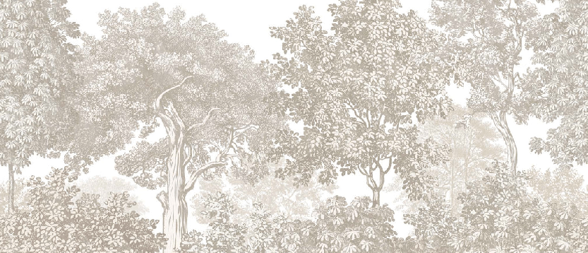 Beige engraved forest landscape wallpaper