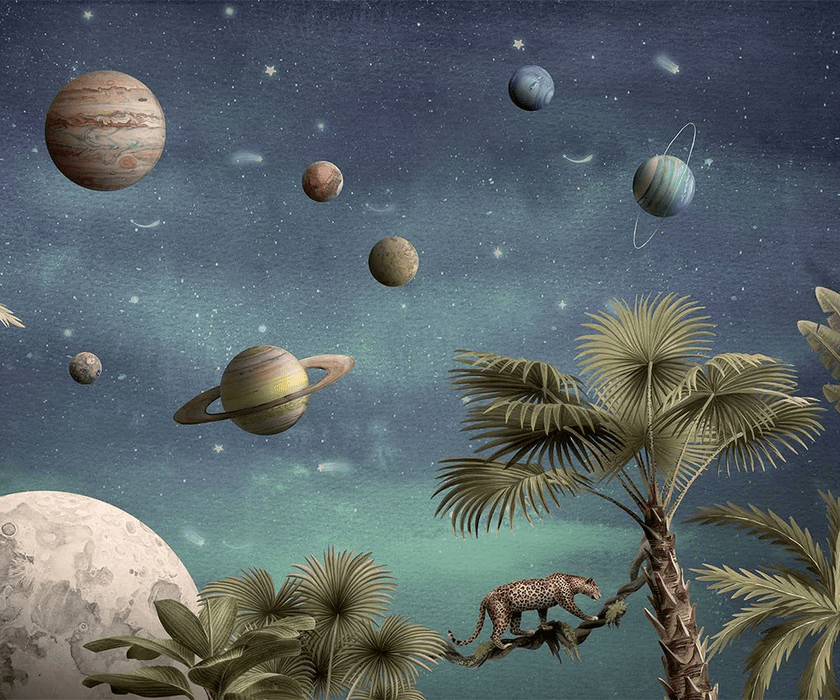 Planets and wild animals wallpaper