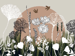 Panoramic wallpaper with floral illustration
