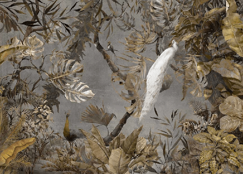 Imperial white peacock panoramic wallpaper