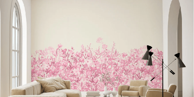 Pink brushstroke floral wallpaper
