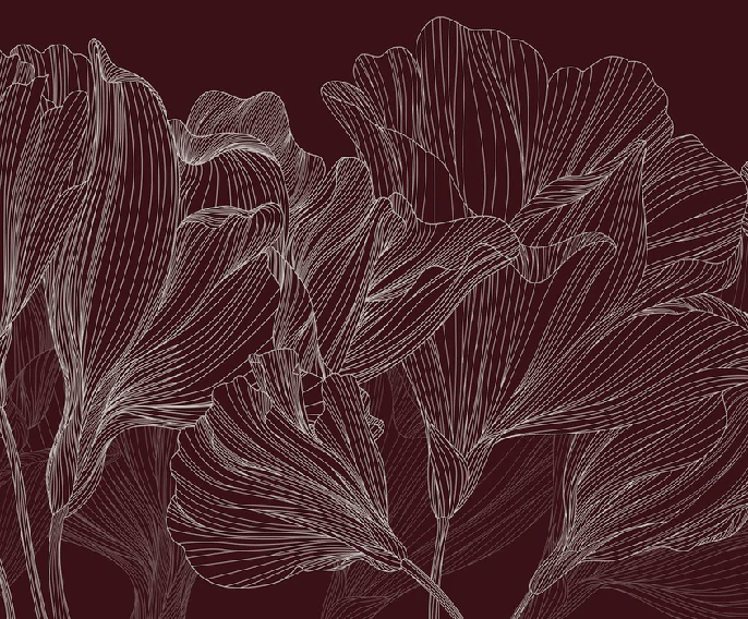 Wallpaper restaurant valse des fleurs bordeaux, XXL, tendance