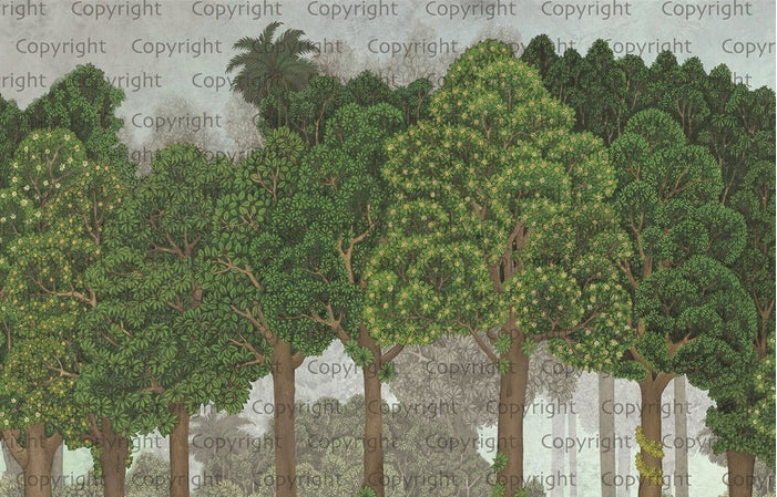 Papier peint grands arbres illustré