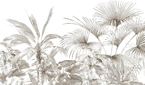 Papier peint tropical gravure monochrome