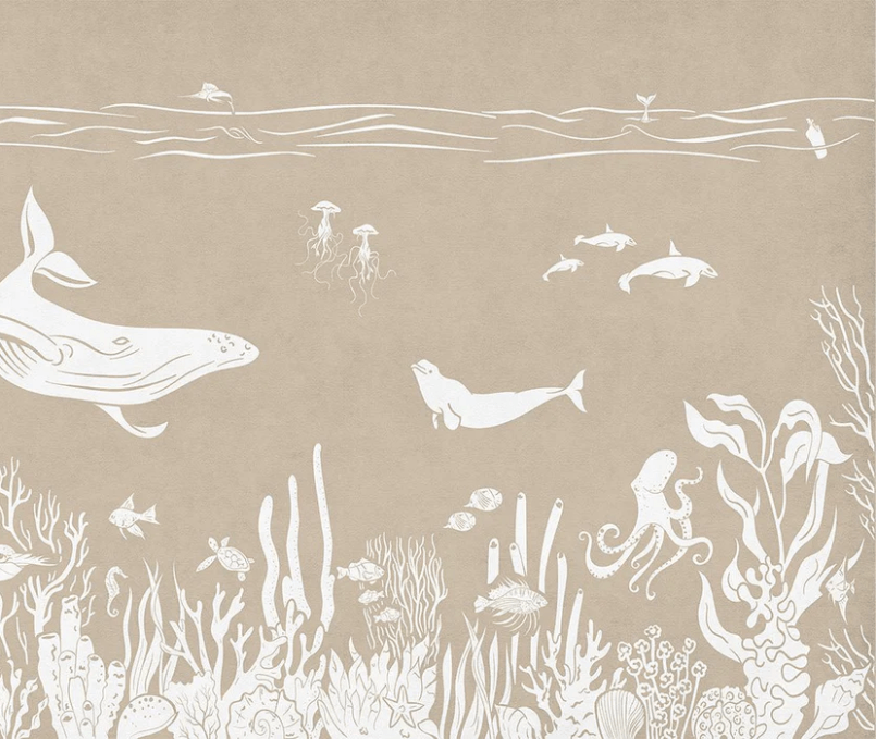 Beige aquatic stroll wallpaper