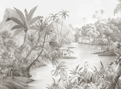 Papier peint panoramique jungle pittoresque - Muralconcept