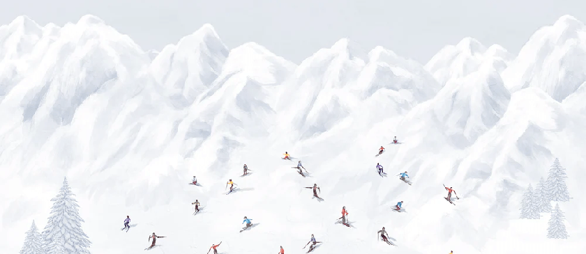 Papier peint montagne skieurs colorés - Muralconcept