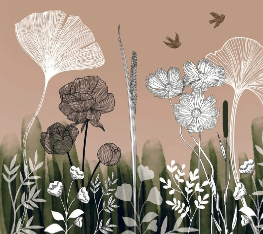 Addict floral panoramic wallpaper