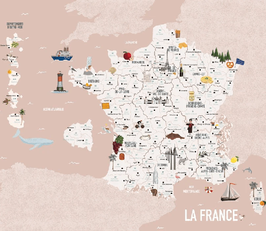 Papier peint enfant carte France rosé, XXL, tendance