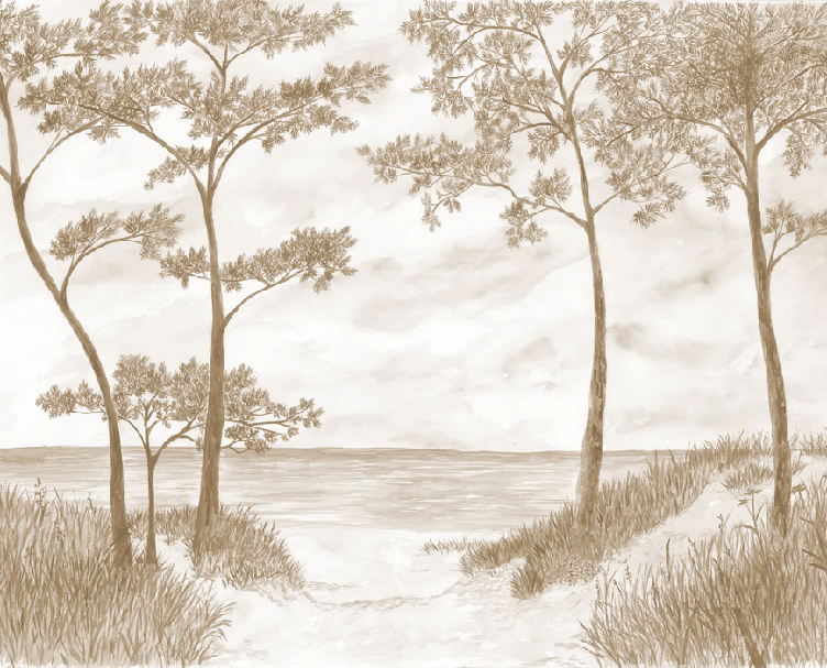 Maritime Pines and Dunes Wallpaper - Sepia