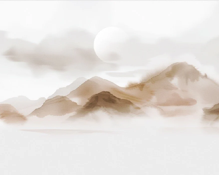 Papier peint montagnes voilées – Lueur sépia