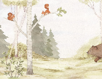 Papier peint enfant tendre ours dans la forêt