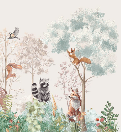 Beige magical nature children's bedroom wallpaper