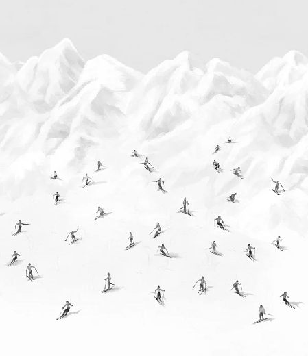 Papier peint montagne skieurs colorés, XXL, tendance