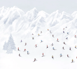 Colorful mountain skiers wallpaper