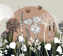 Panoramic wallpaper with floral illustration