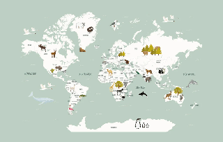 Wallpaper World Map in French for Children, Green