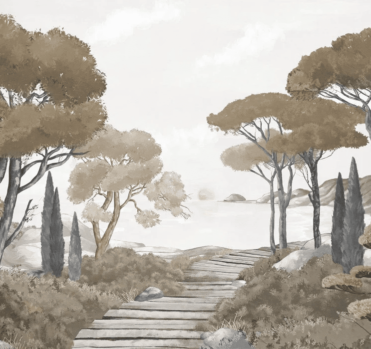 Papier peint balade dans les calanques brun - Muralconcept