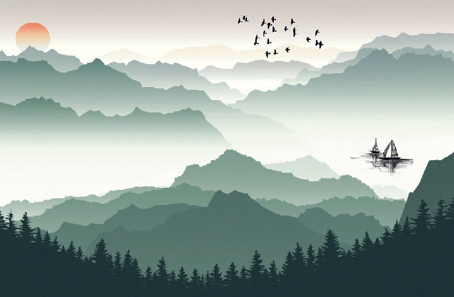 Mountain and sailing on the lake wallpaper