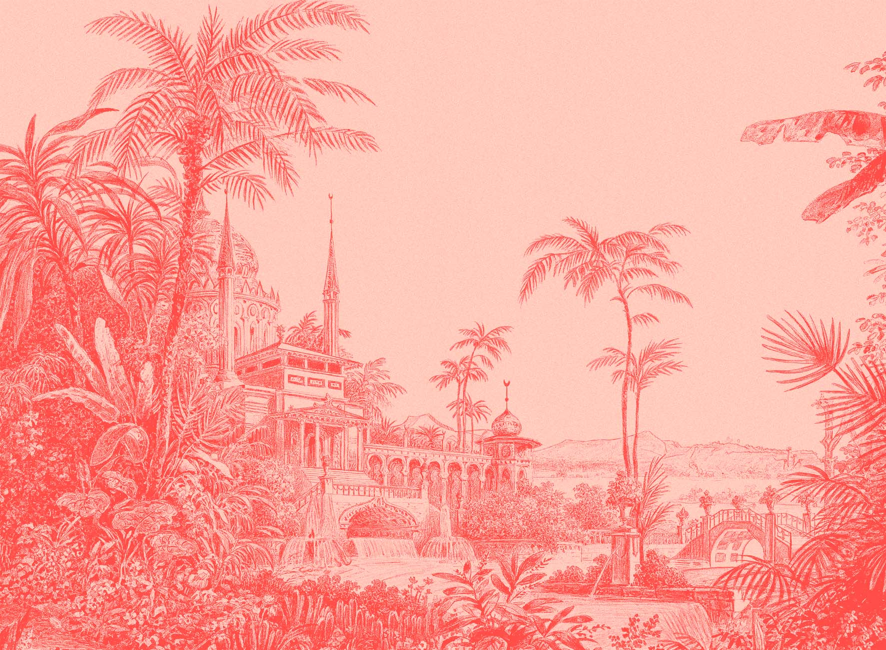 Papier peint jungle temple monochrome rouge, XXL, tendance