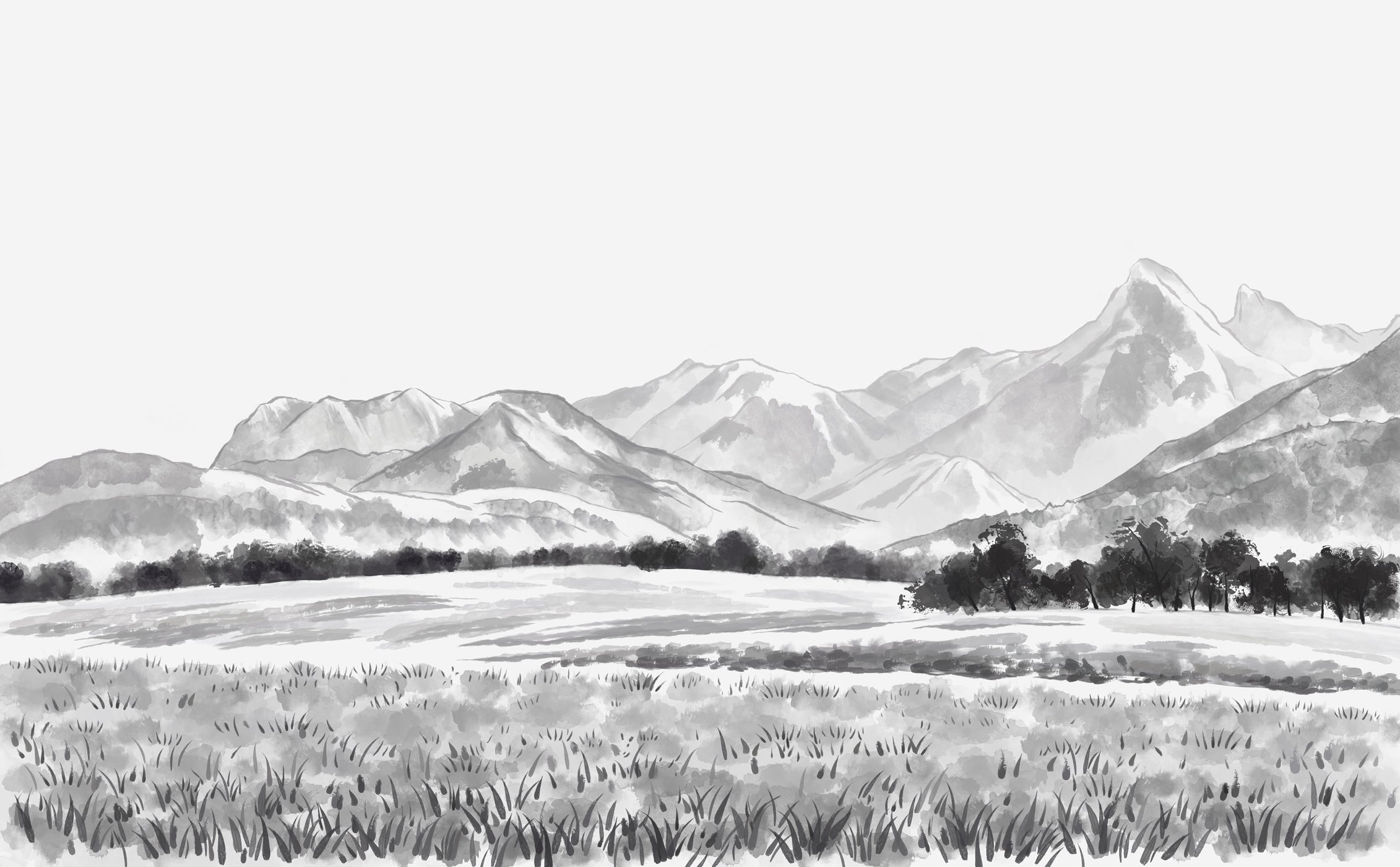 Papier peint panoramique les Mémises – Vue alpine d’exception en noir et blanc