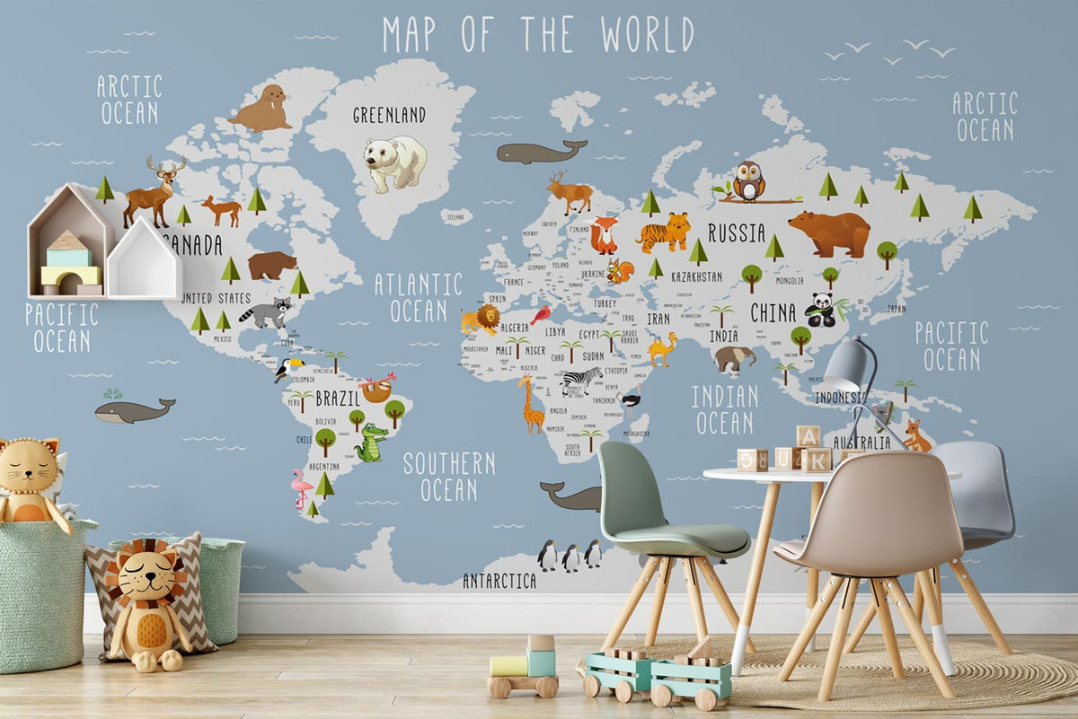 Wallpaper Illustrated world map Animals