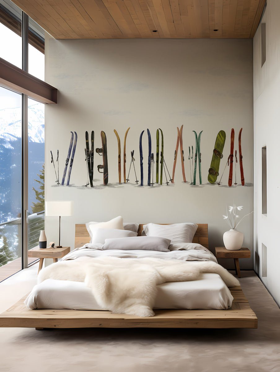 Papier peint panoramique skis colorés, XXL, tendance