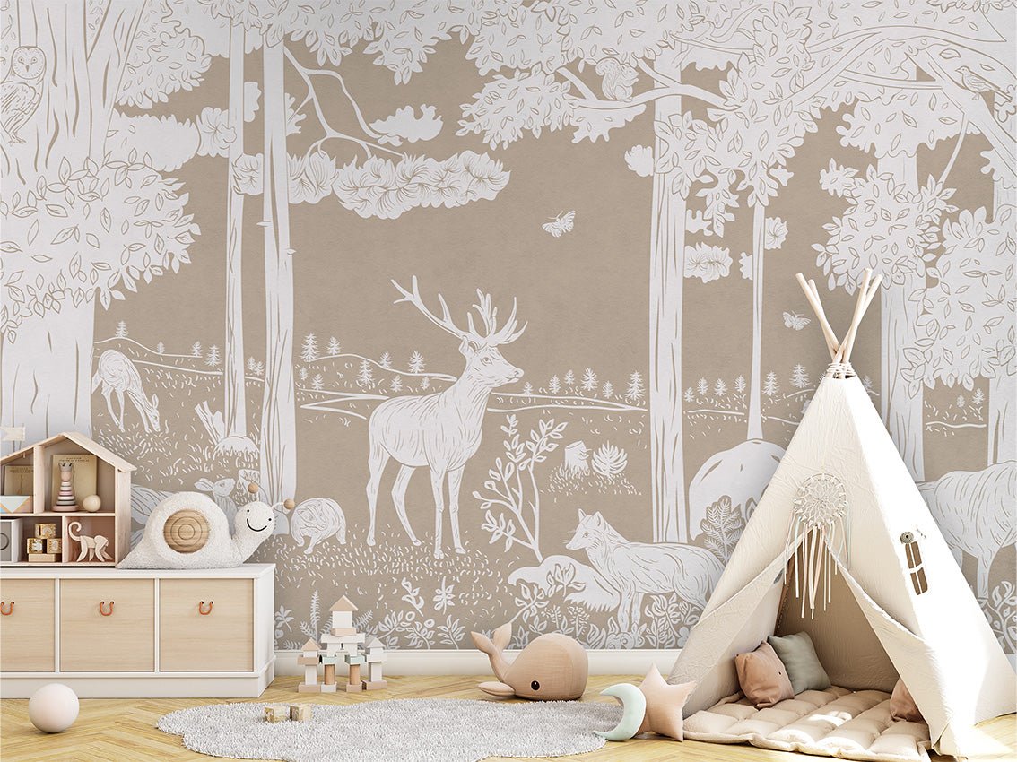 Papier peint animaux des bois beige, XXL, tendance