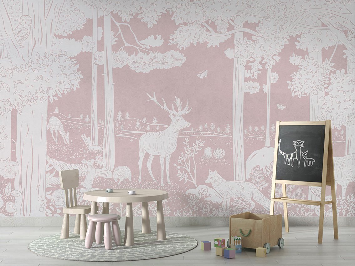 Papier peint animaux des bois rose, XXL, tendance