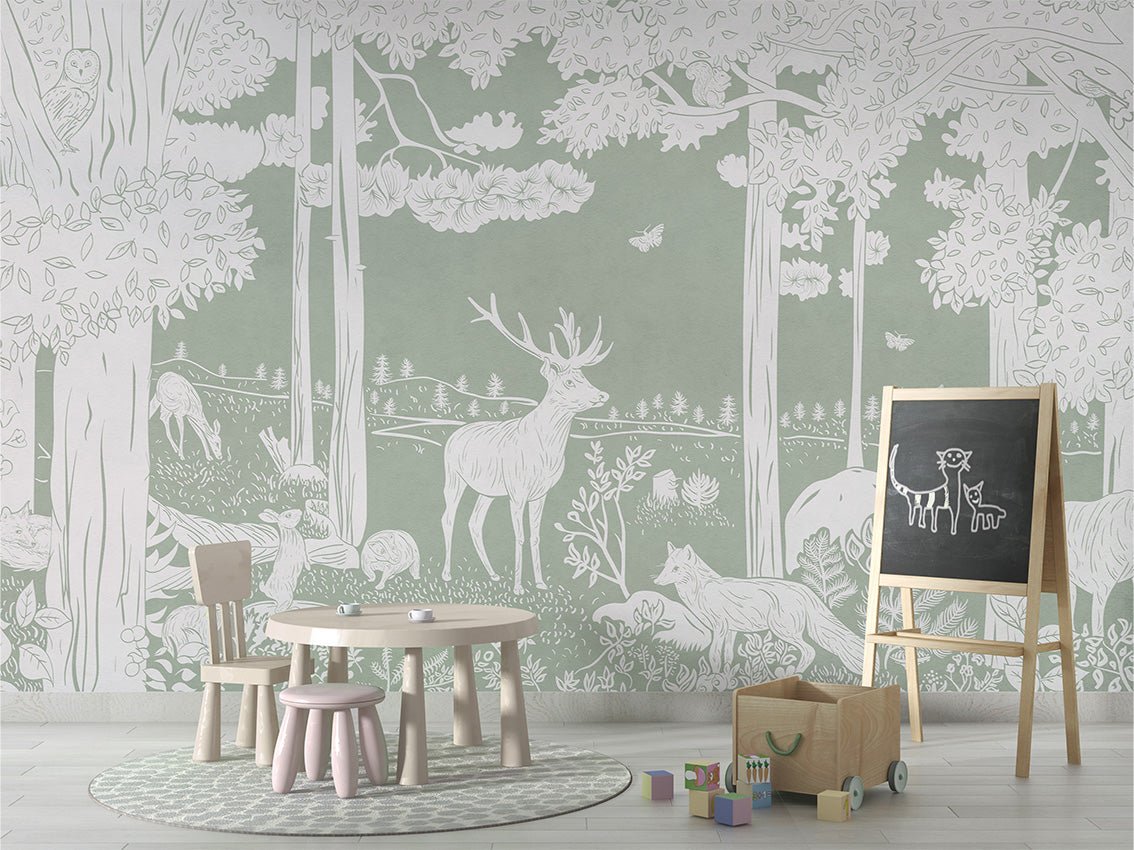 Papier peint animaux des bois vert, XXL, tendance