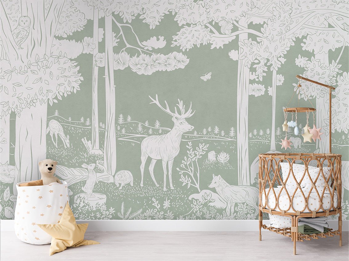 Papier peint animaux des bois vert, XXL, tendance