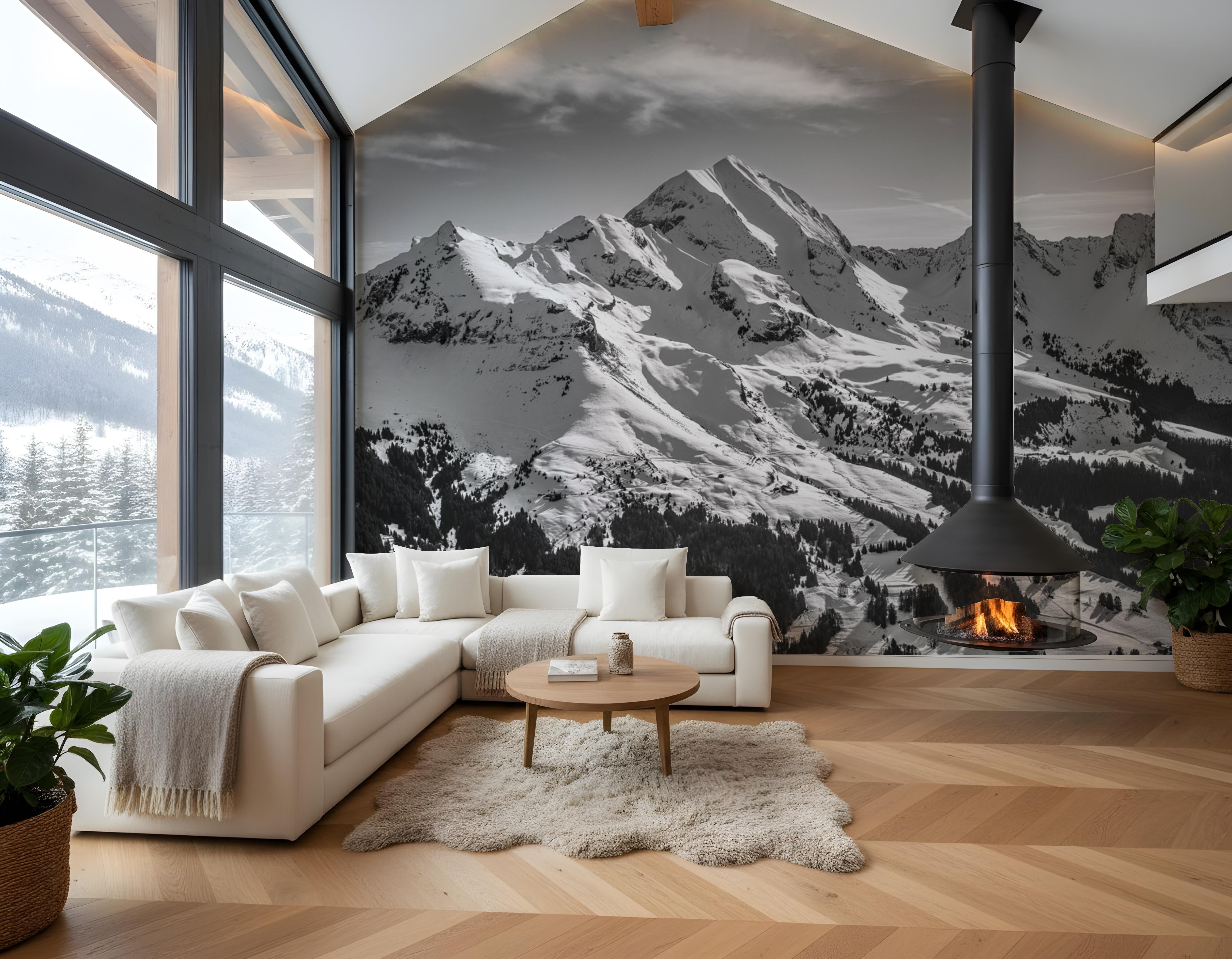 Aravis black and white mountain wallpaper