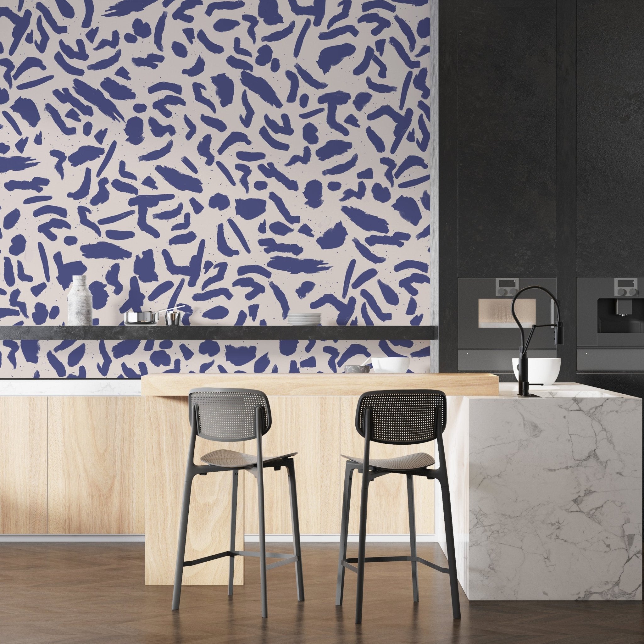 Papier peint artistic form bleu, mural concept, tendance