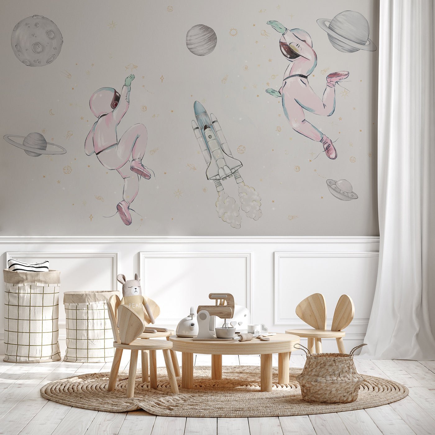 Papier peint astronautes dans l'espace rose, XXL, tendance